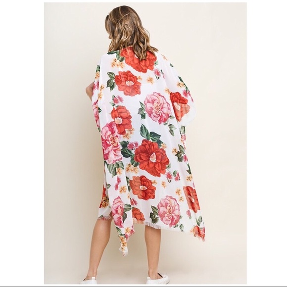 Sheer Floral Print Open Front Kimono Wrap - Picture 2 of 3